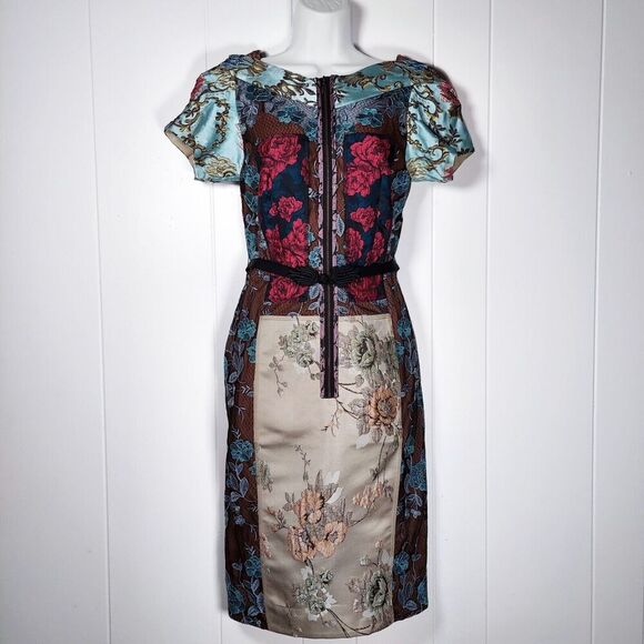 Byron Lars Beguile Pieced Brocade Anthropologie Dress Slim Sheath Floral Size 6 - Picture 2 of 9
